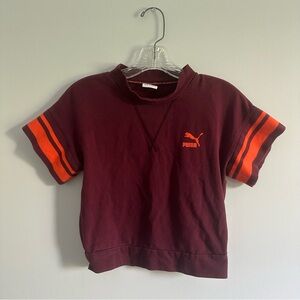 Puma Maroon Crop top with striped short sleeves Y2K vintage